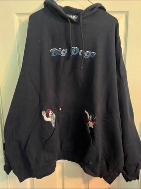 Big Dogs Men's Navy Crewneck Hoodie with Embroidered Characters